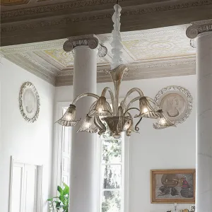 Hand-Blown 6 Arm Smoke Murano Glass Chandelier