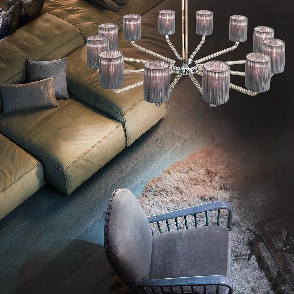 Hand-Blown Classic Fine Italian Chandelier With Twelve Shades And Murano Glass
