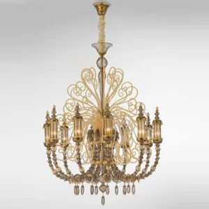Hand-Blown Ornate Luxurious Ceiling Pendant Chandelier With Ten Shades And Murano Glass