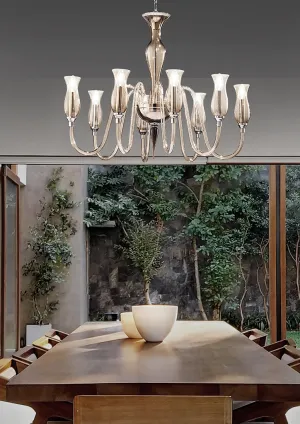 Handcrafted Contemporary Fine Italian Chandelier With Eight Lights And Murano Glass
