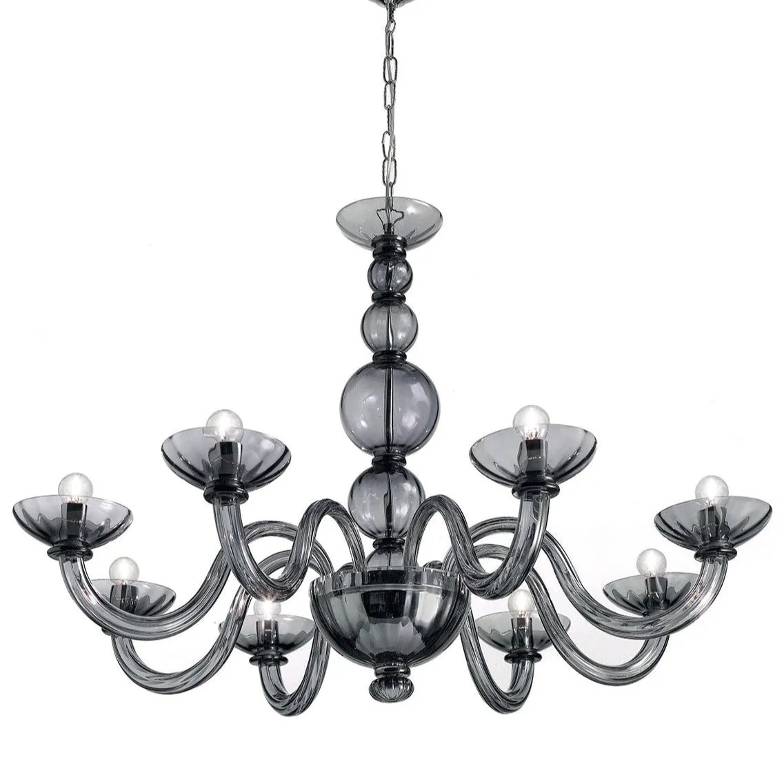Handcrafted Luxurious Single-Tier Venetian Chandelier Lamp With Eight Shades And Murano Glass
