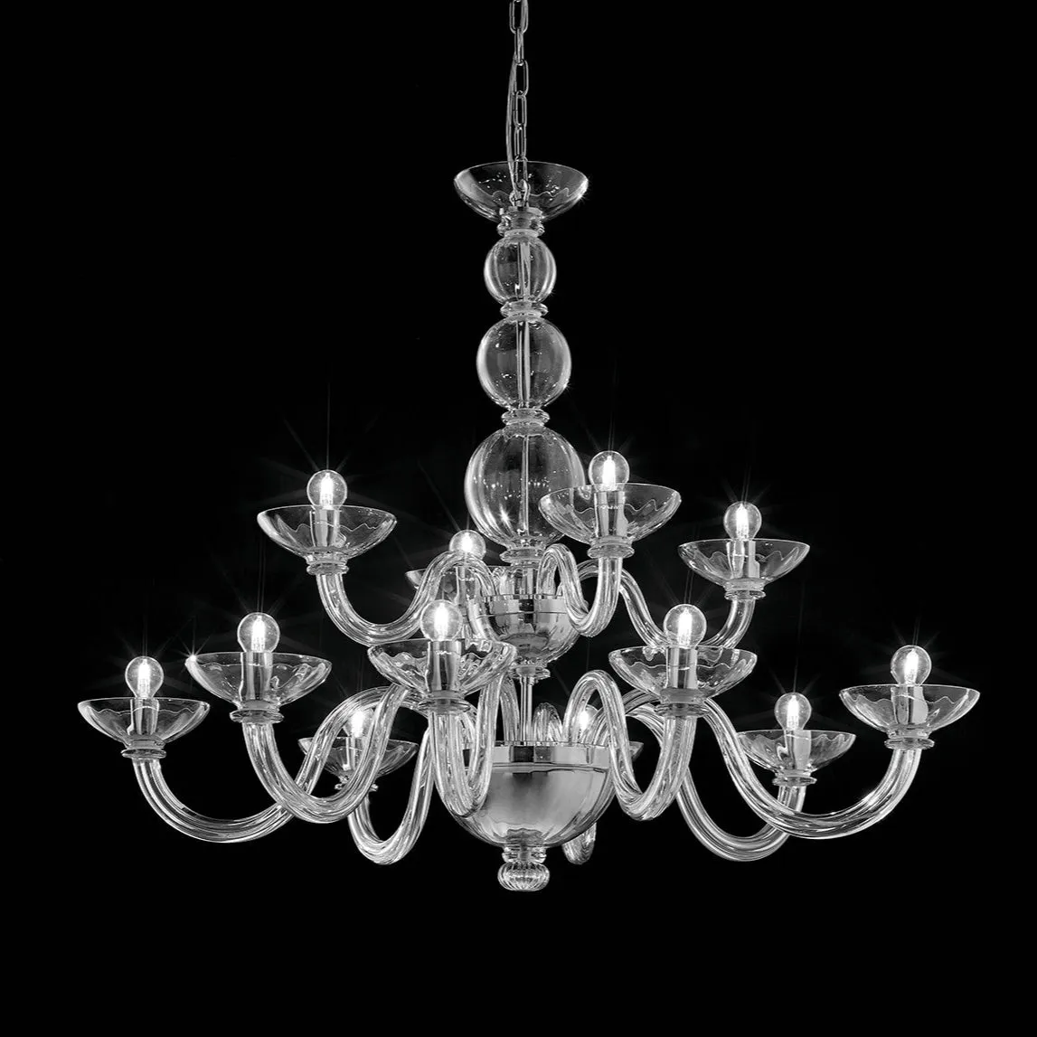 Handcrafted Luxurious Two-Tier Venetian Chandelier Lamp With Twelve Shades And Murano Glass