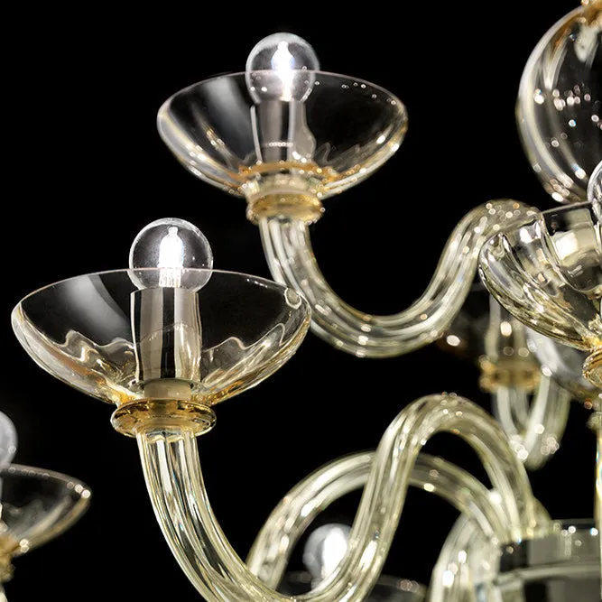 Handcrafted Luxurious Two-Tier Venetian Chandelier Lamp With Twelve Shades And Murano Glass