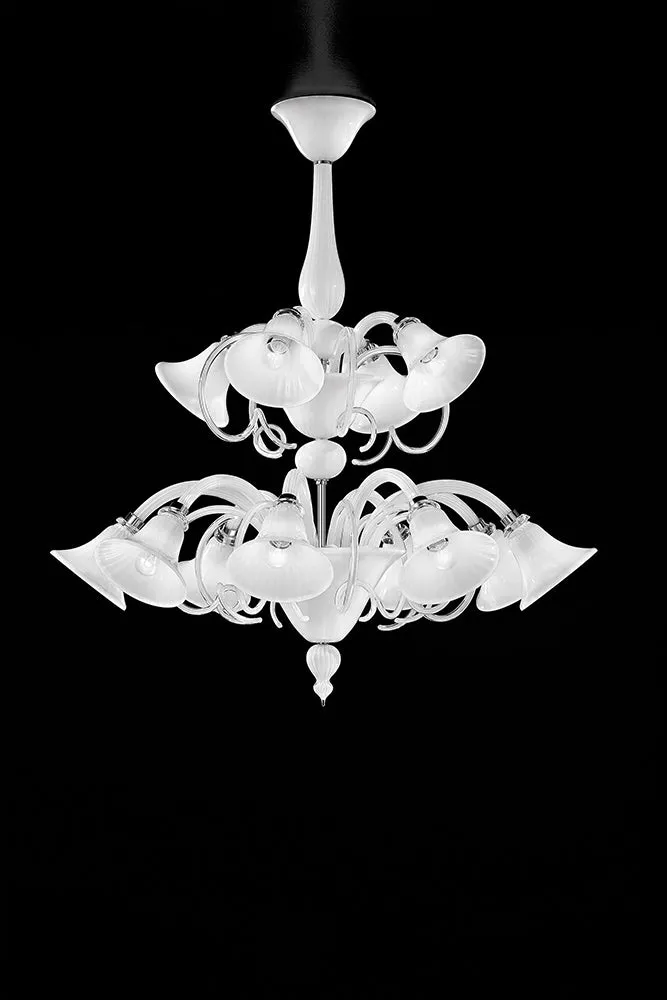 Handmade Elegant Venetian Chandelier With Twelve Shades And Murano Glass