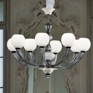 Handmade Fine Italian Chandelier Ceiling Pendant Lamp With Eight Shades And Murano Glass