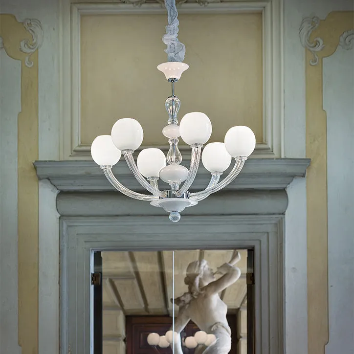 Handmade Fine Italian Chandelier Ceiling Pendant Lamp With Six Shades And Murano Glass