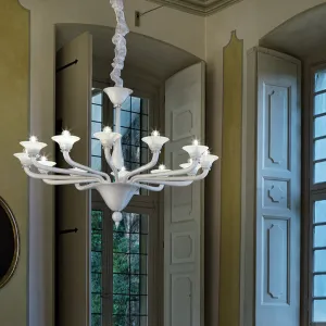 Handmade High Quality Elegant Single-Tier Venetian Chandelier Lamp With Twelve Shades And Murano Glass