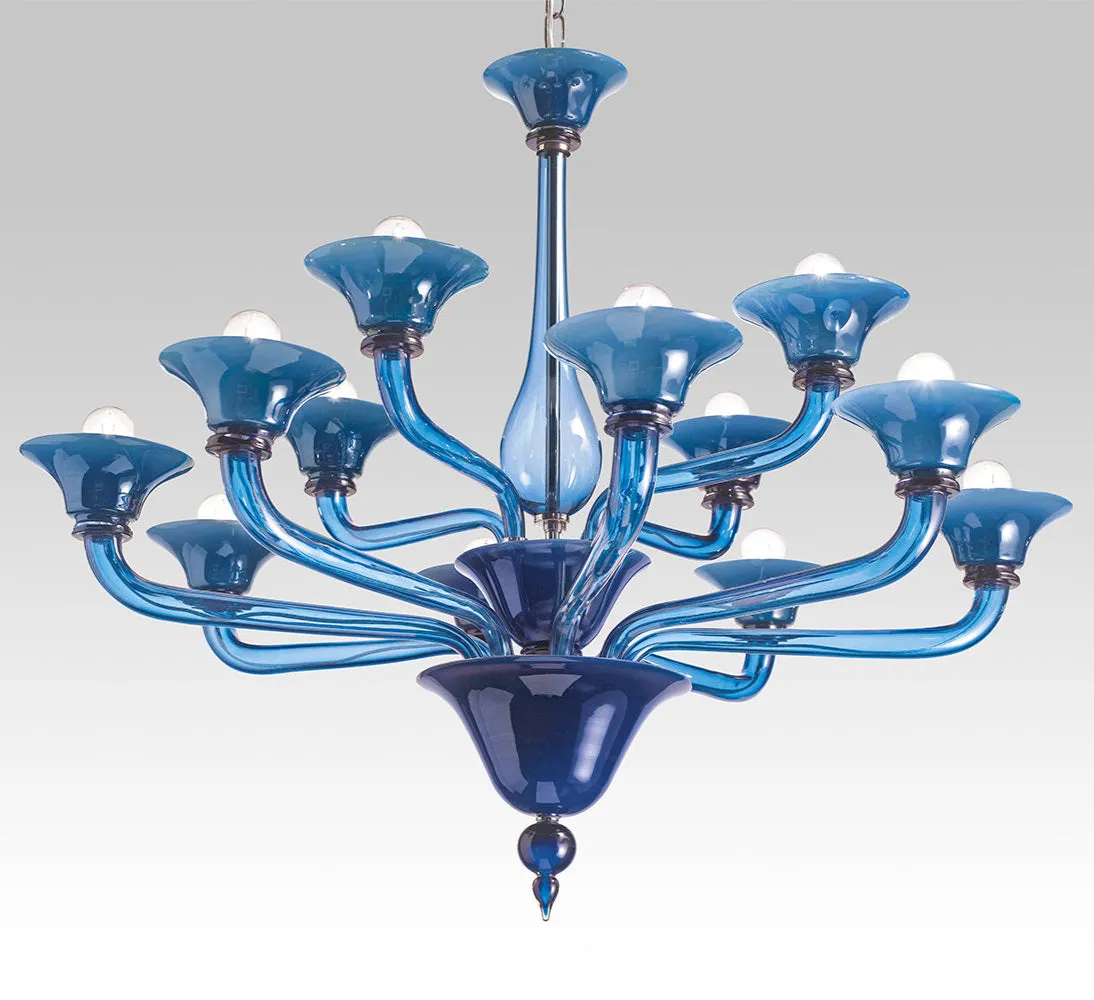 Handmade High Quality Elegant Two-Tier Venetian Chandelier Lamp With Twelve Shades And Murano Glass