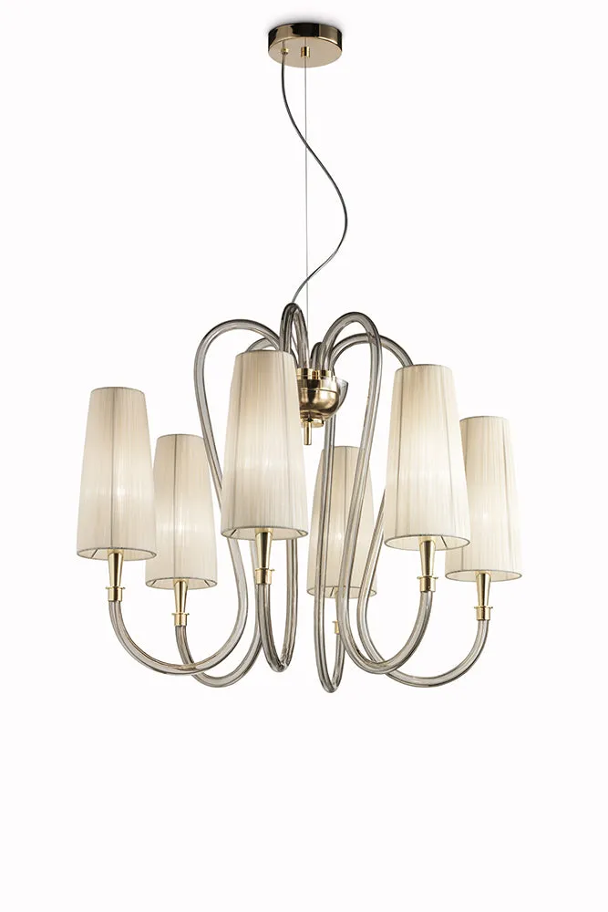 Handmade Luxurious Venetian Chandelier with Six Lampshades and Murano Glass