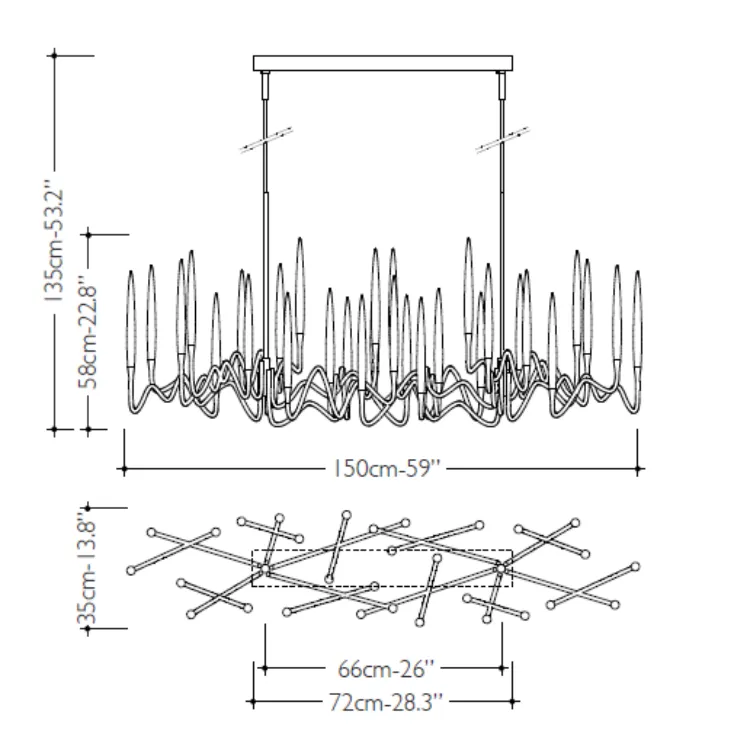 Il Pezzo 3 Long Chandelier with 30 lights