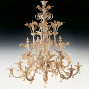 Impressive Milk White And Gold Murano Glass Chandelier