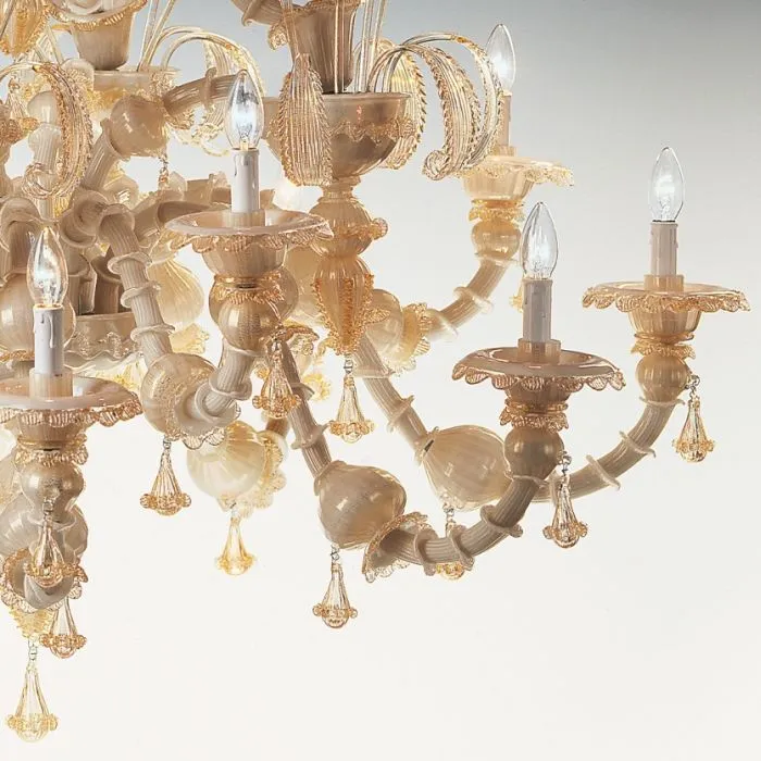 Impressive Milk White And Gold Murano Glass Chandelier