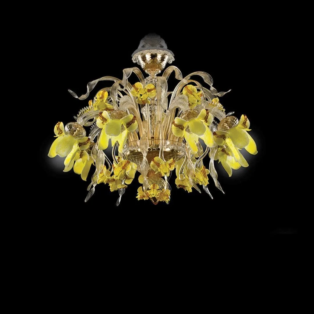 Italian Murano Glass Chandelier with Floral Details
