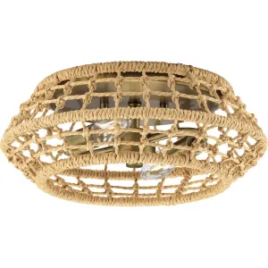 Laila Collection 12-1/4 in. Two-Light Flush Mount with Woven Jute Accents