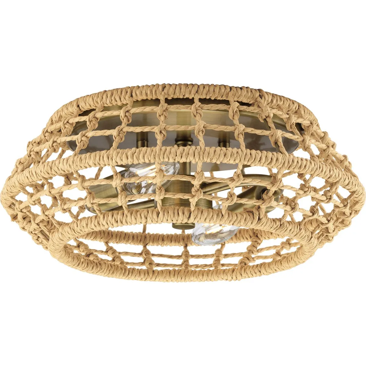 Laila Collection 12-1/4 in. Two-Light Flush Mount with Woven Jute Accents