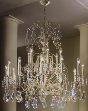 Large 18 Light Murano Glass Fruit And Crystal Pendant Chandelier