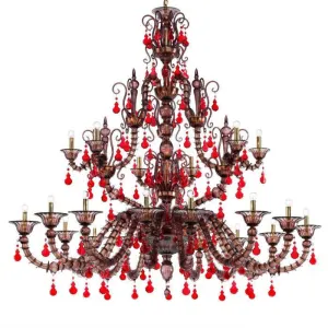 Large 200cm Red & Amethyst Diamantei Chandelier From Venini