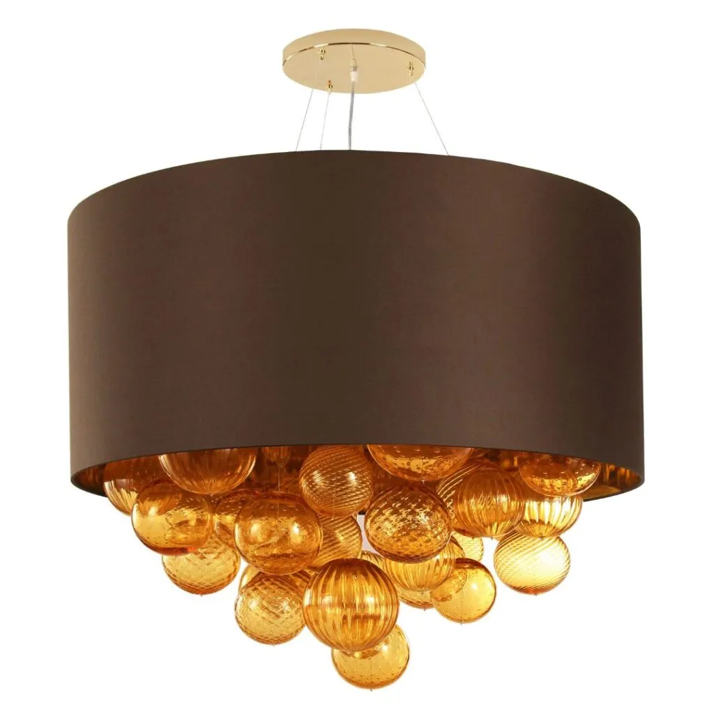 Large Modern Ceiling Lampshade With Amber Glass Globes
