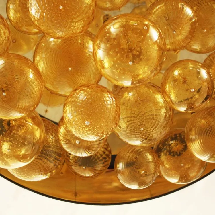 Large Modern Ceiling Lampshade With Amber Glass Globes