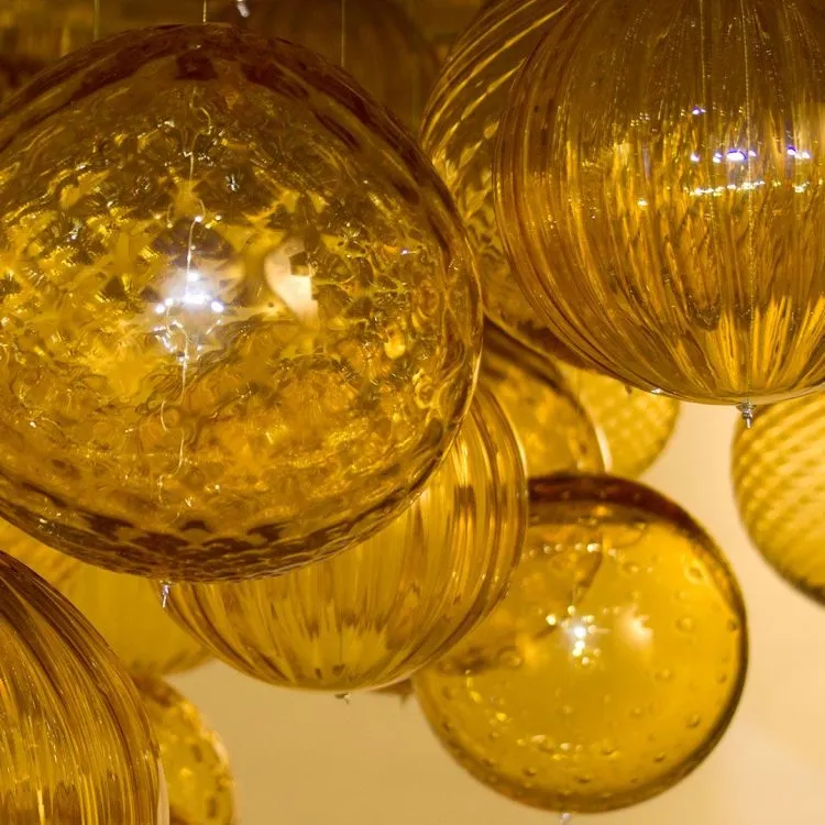 Large Modern Ceiling Lampshade With Amber Glass Globes
