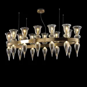 Large Murano Glass 'Goblet' Dining Table Chandelier - Burnished Brass Frame