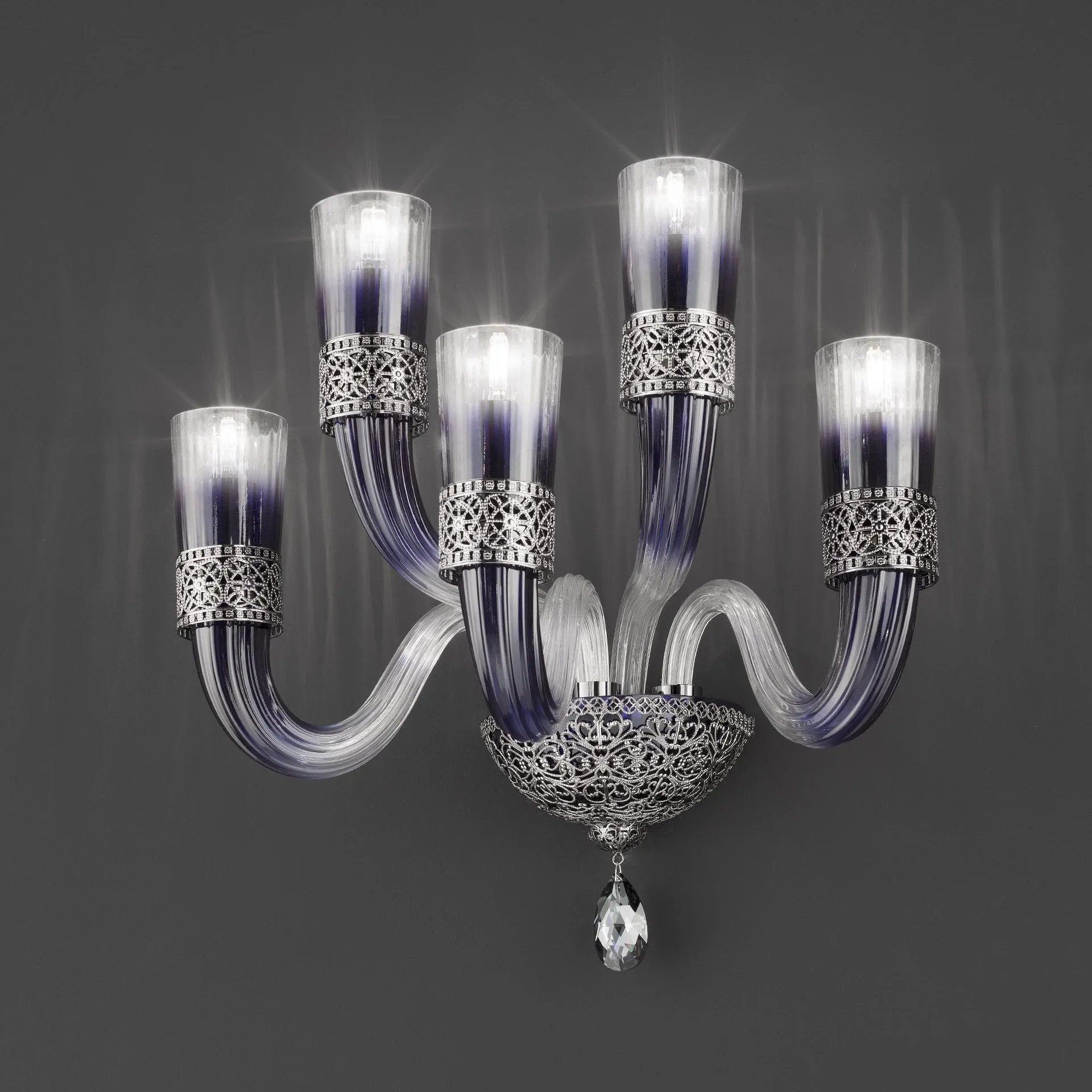 Large Ornate Glass Wall Sconce | Blue & Clear Glass