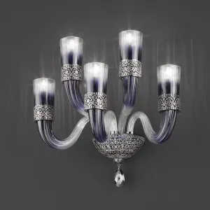 Large Ornate Glass Wall Sconce | Blue & Clear Glass