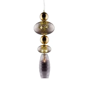 Long Stacked Globe Pendant Lamp With Smoke & Purple Glass
