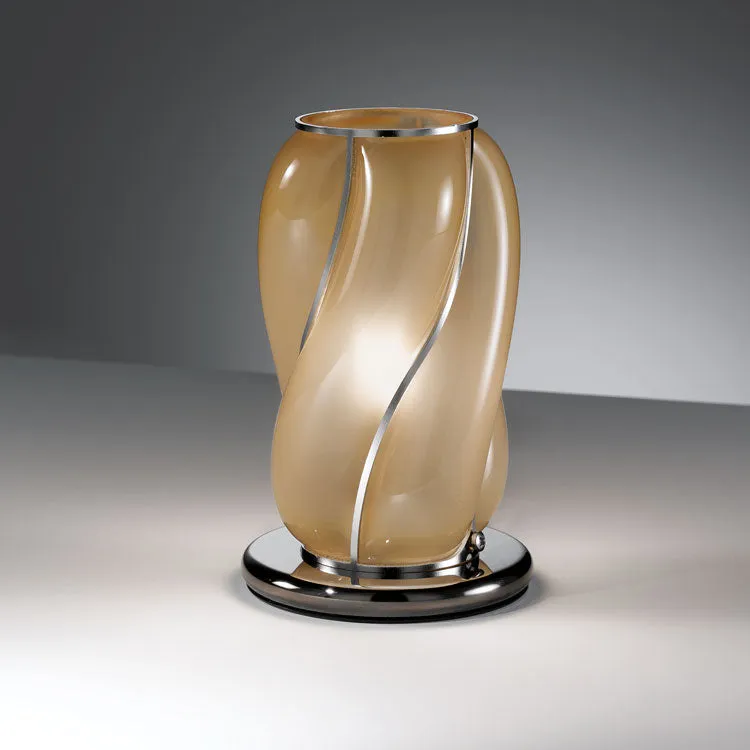 Lovely Small Contemporary Venetian Table Lamp With Satin Amber Interior