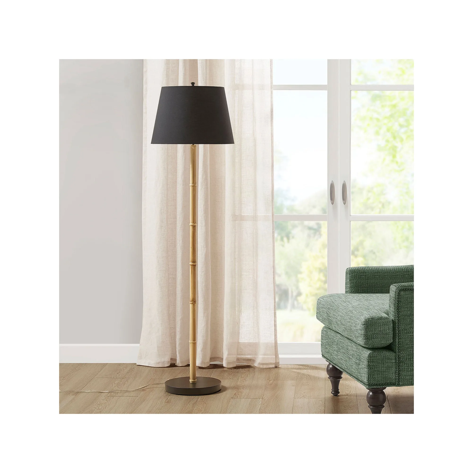 Martha Stewart 60"H Nassau Bamboo Iron Floor Lamp - BLACK NATURAL ONE SIZE