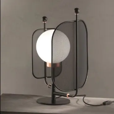 Metal Mesh Panelled Table Light In Black