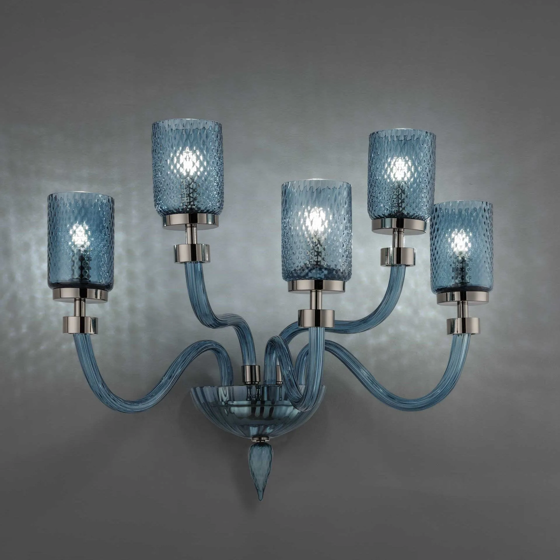 Modern Denim Blue Glass Wall Lamp With Facetted Diffusers