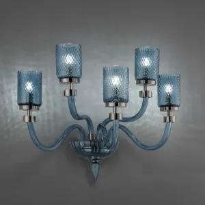 Modern Denim Blue Glass Wall Lamp With Facetted Diffusers