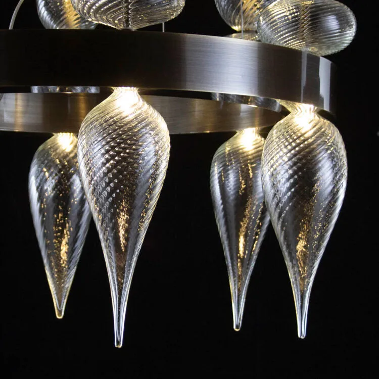 Modern Round Murano Glass Chandelier - Burnished Brass Frame