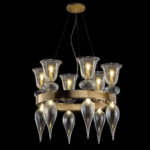 Modern Round Murano Glass Chandelier - Burnished Brass Frame