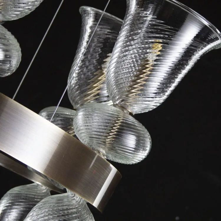 Modern Round Murano Glass Chandelier - Burnished Brass Frame
