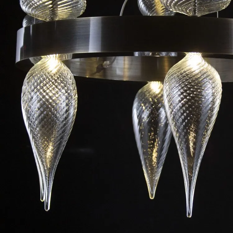 Modern Round Murano Glass Chandelier - Burnished Brass Frame