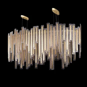 Modern Staggered Glass Oval Dining Chandelier With Brass Detailing