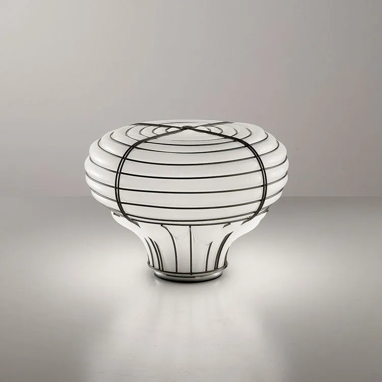Modern Venetian Cage-Style Table Lamp With White Murano Glass Shade