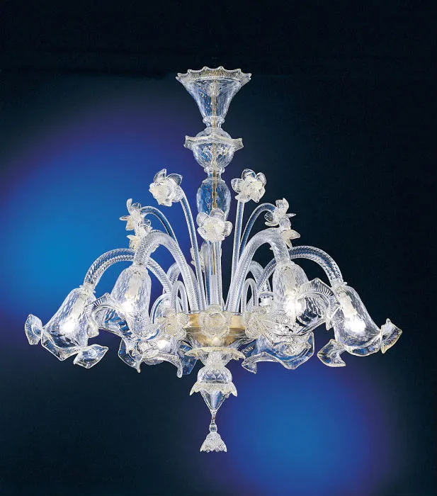 Murano 6 Light Chandelier With Delicate Clear Glass Flowers