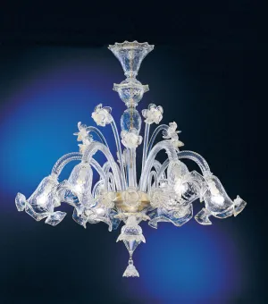 Murano 6 Light Chandelier With Delicate Clear Glass Flowers