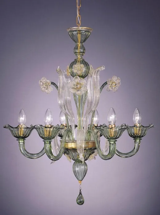 Murano Crystal And Green Glass Chandelier