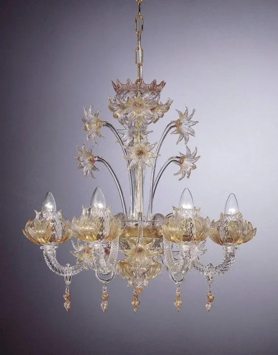 Murano Crystal Chandelier With Gold Accents