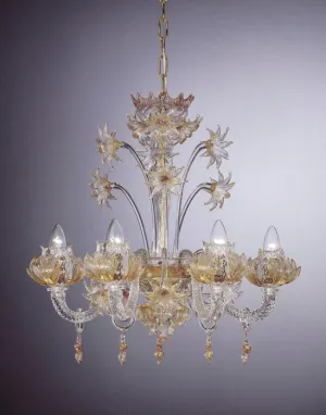 Murano Crystal Chandelier With Gold Accents