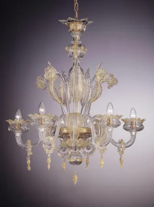Murano Crystal Chandelier With Gold Leaves And Flowers