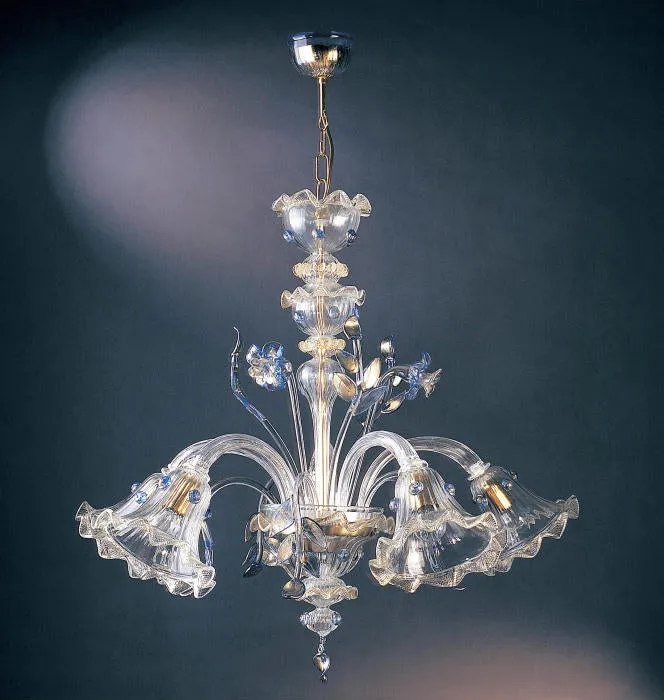 Murano Glass Chandelier With Blue Decorations