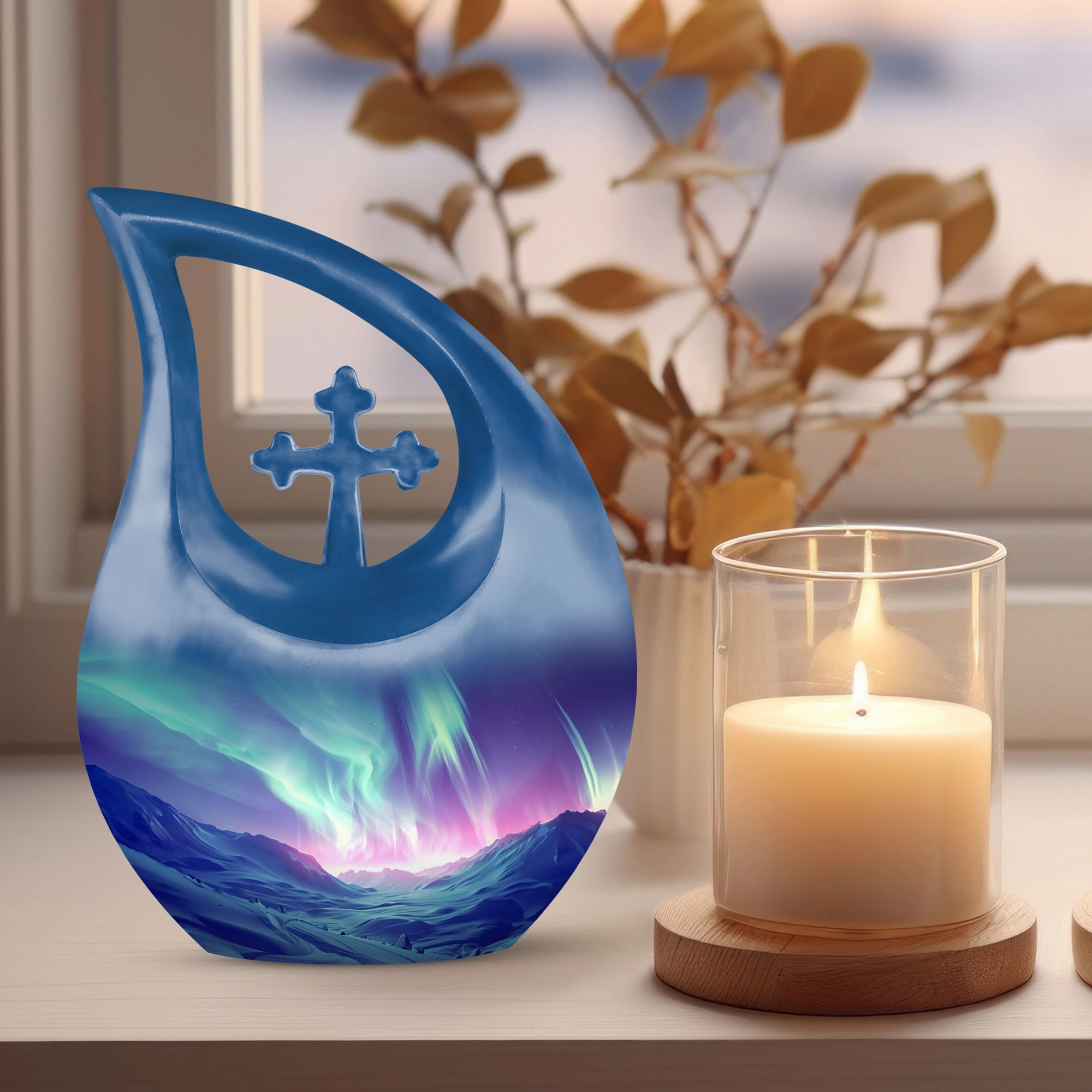 Northern Lights Medium-sized Memorial Urn For human Ashes