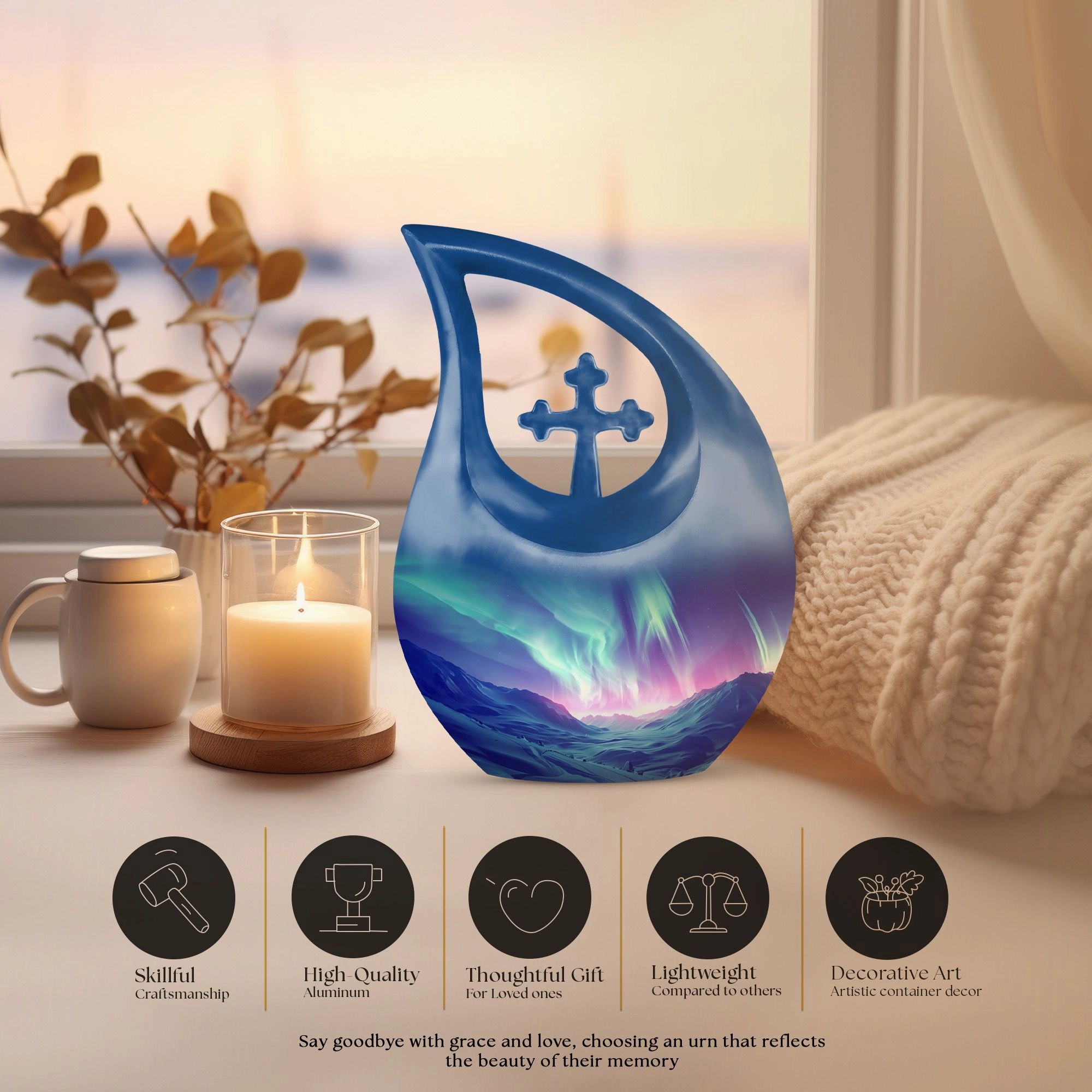 Northern Lights Medium-sized Memorial Urn For human Ashes
