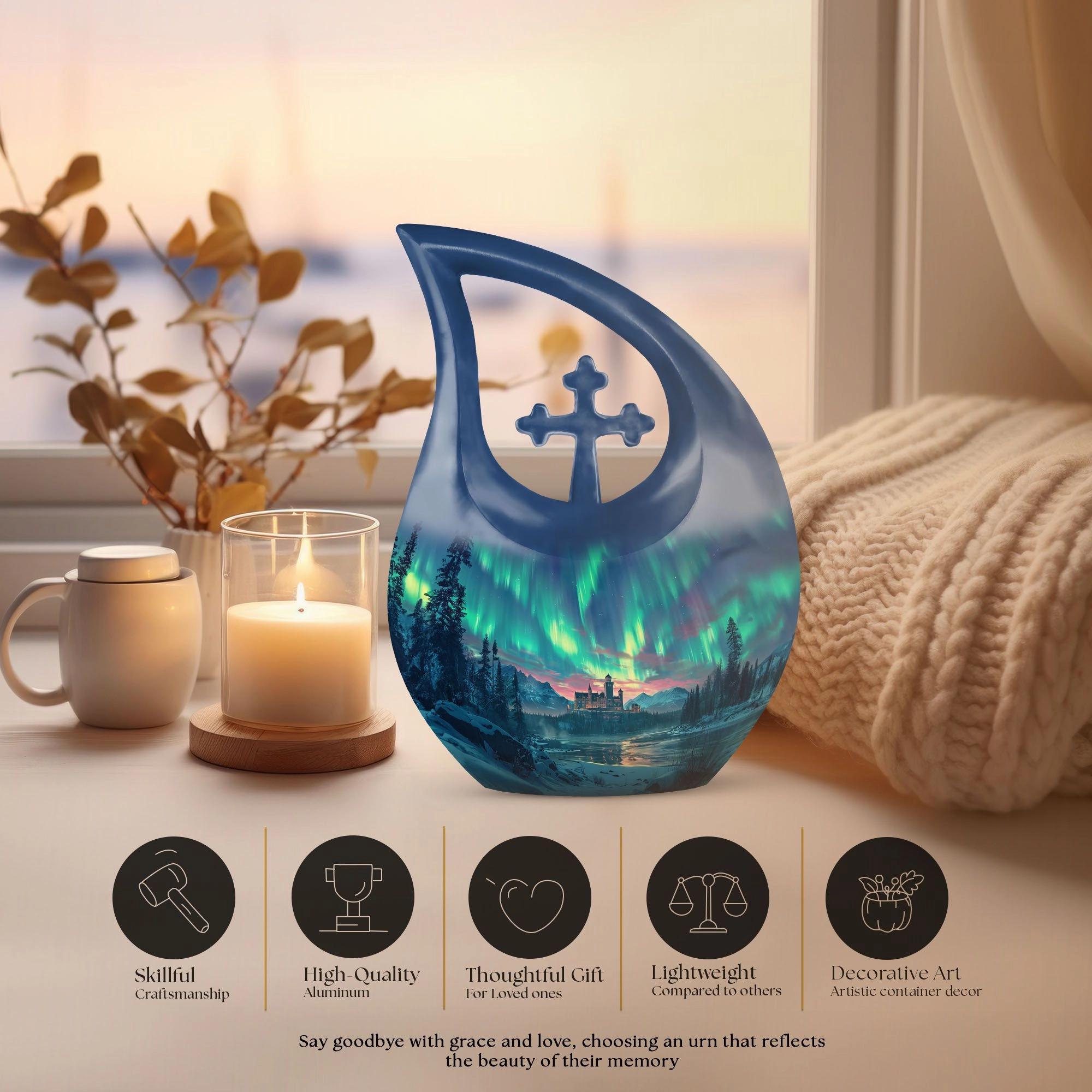 Northern Lights Memorial Urn -Small Containers For Cremated Ashes