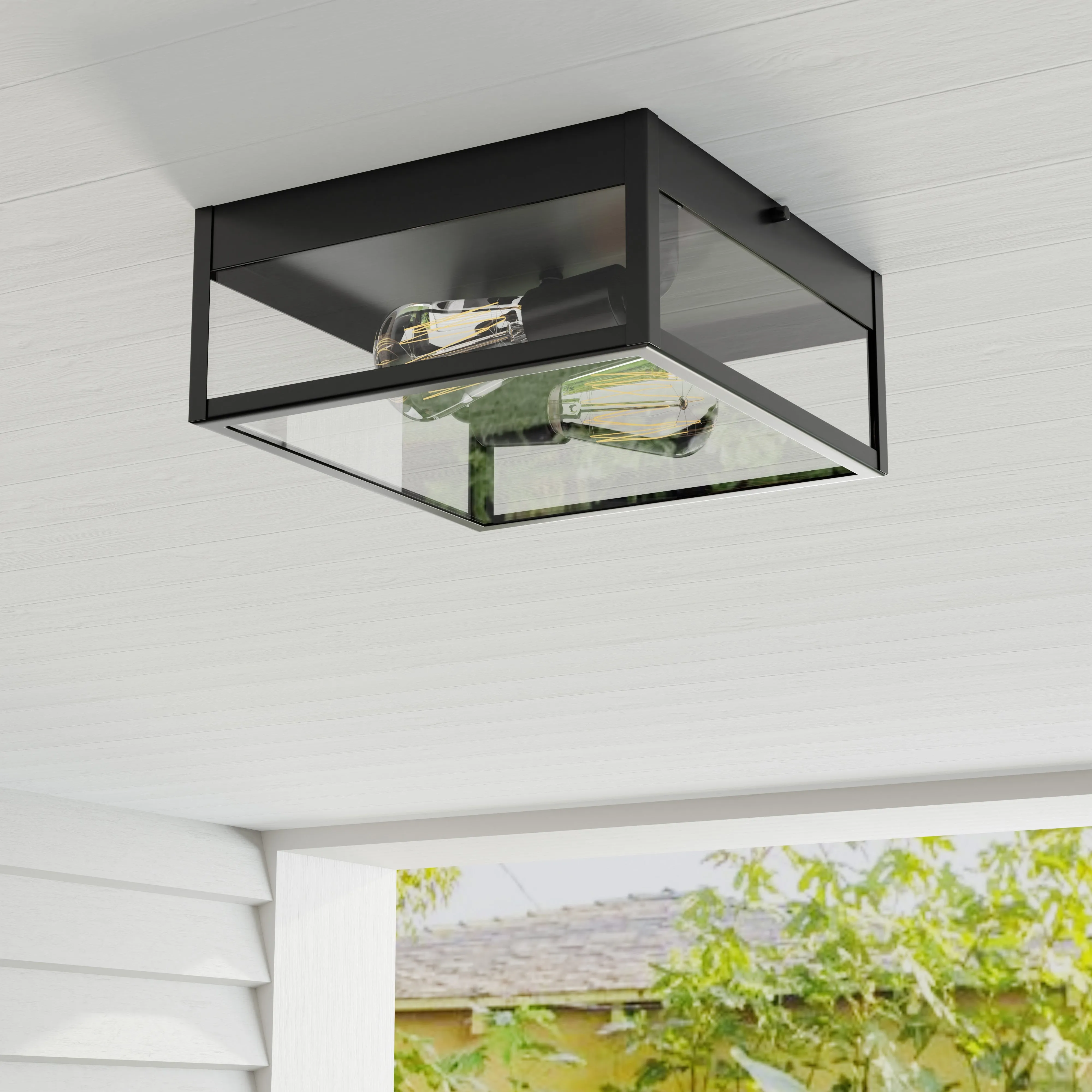 Parrish Collection Two-Light Clear Etched Glass Outdoor Flush Mount